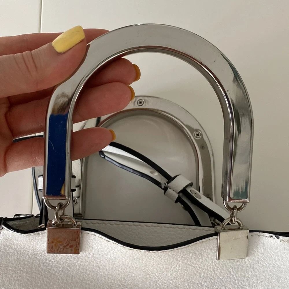 Zara mini tote white leather metallic handles crossbody bag - Picture 9 of 9